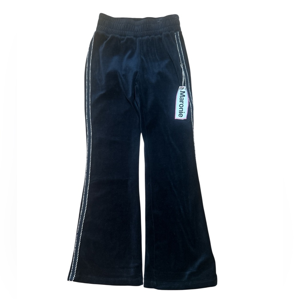 Maronie Women's Black Flared Velour Track Pants Size:Small NWT